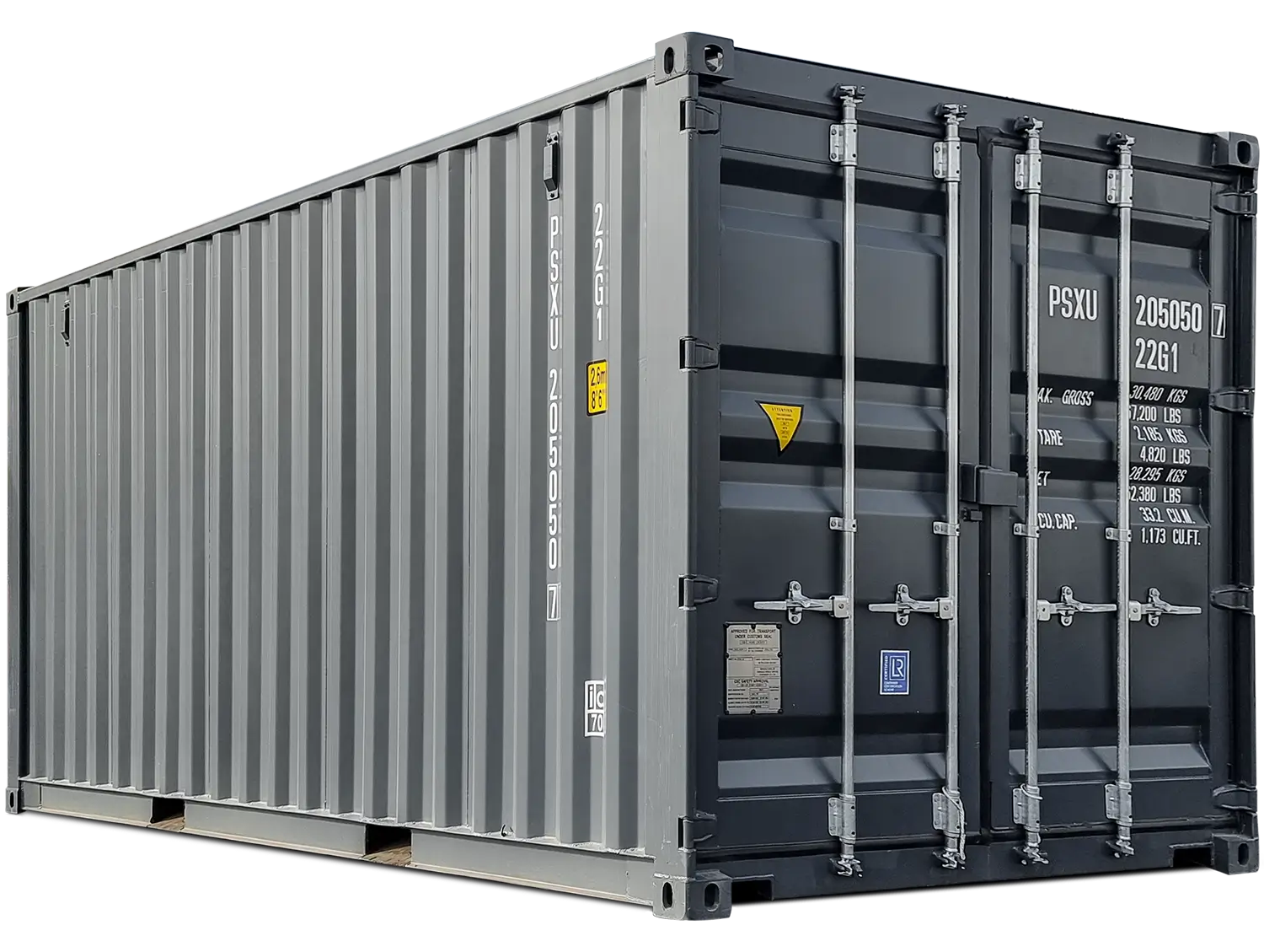 mobilbox-seecontainer-schiffscontainer-mx20-ral-7016-anthrazitgrau Grafik eines 20-Fuß-ISO Seecontainers in der Farbe RAL 7016 Anthrazitgrau.
